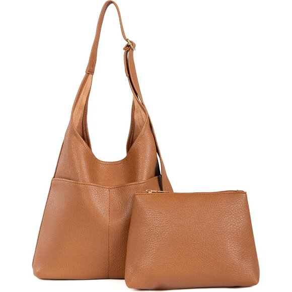 Soft Slouchy Hobo Handbag – Vegan Leather Tote with Detachable Pouch, Fall Style - Picture 1 of 7